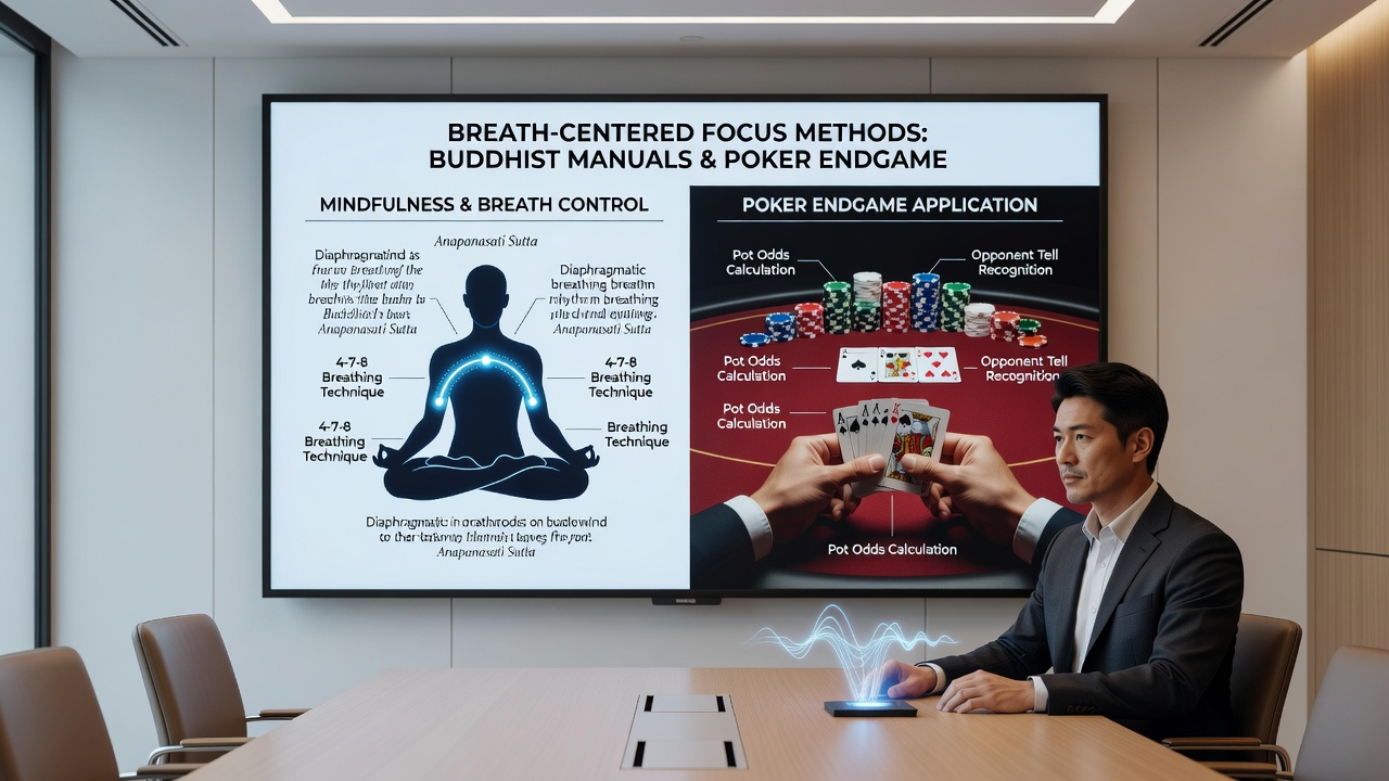 Diagram illustrating breath-centered focus stages from Buddhist manuals adapted for high-pressure decision making