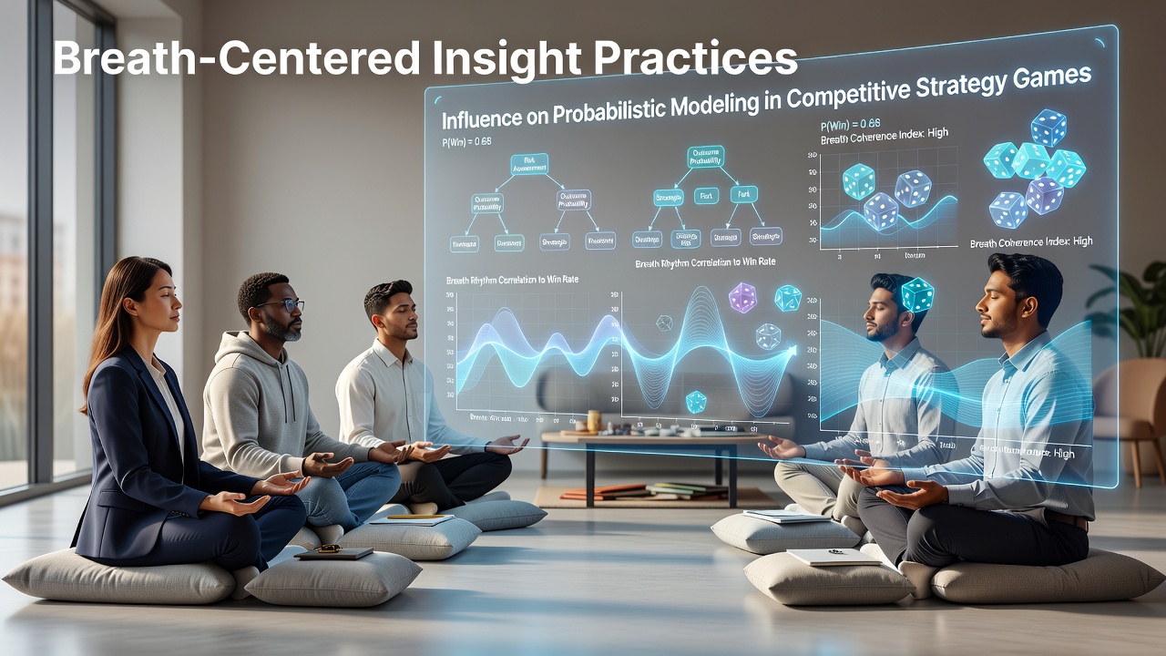 Breath-centered insight practices demonstrated in a competitive strategy game setting with players analyzing probabilistic outcomes