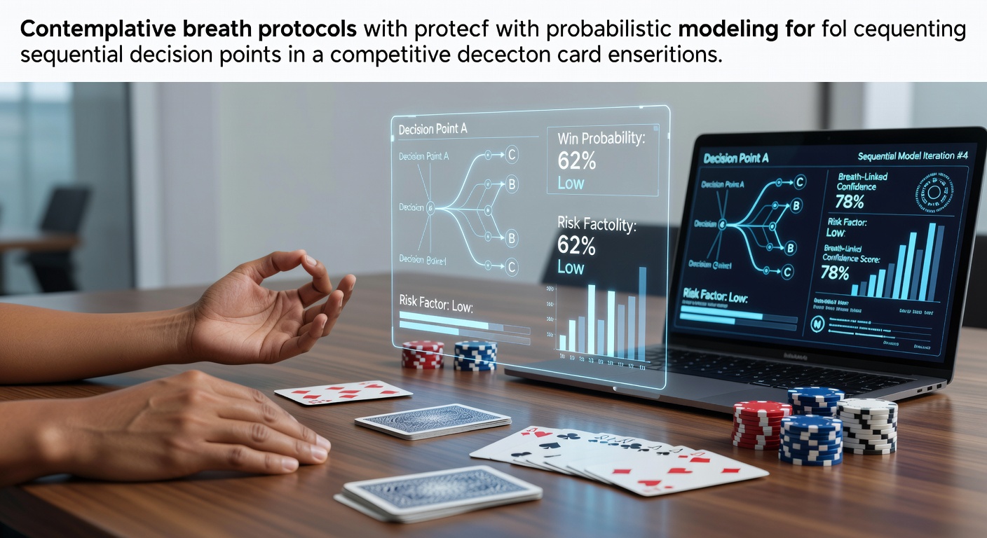 Diagram illustrating breath cycle timing alongside probability trees for card game decision nodes