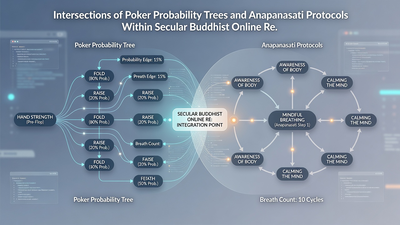 Screenshot of a secular Buddhist forum thread discussing Anapanasati integration with poker strategy trees
