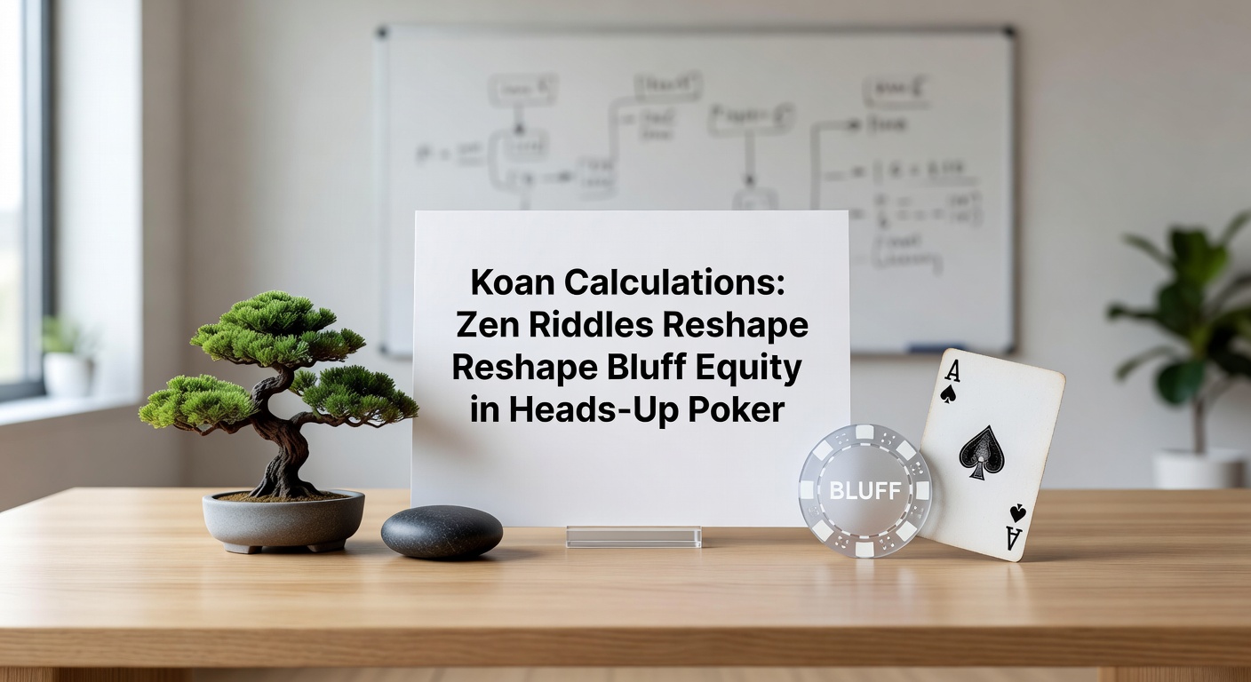 A poker player in deep contemplation, surrounded by Zen stones and koan scrolls, symbolizing the fusion of Eastern philosophy and high-stakes strategy