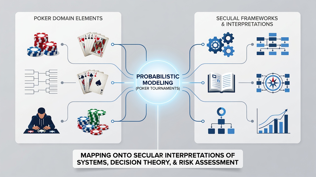 Illustration of overlapping layers representing poker range analysis and meditation-based observation of mental states