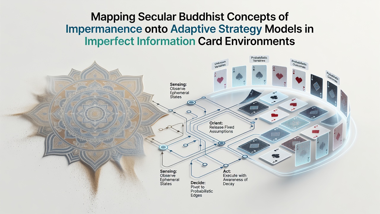 Diagram illustrating the intersection of Buddhist impermanence and card game strategy models