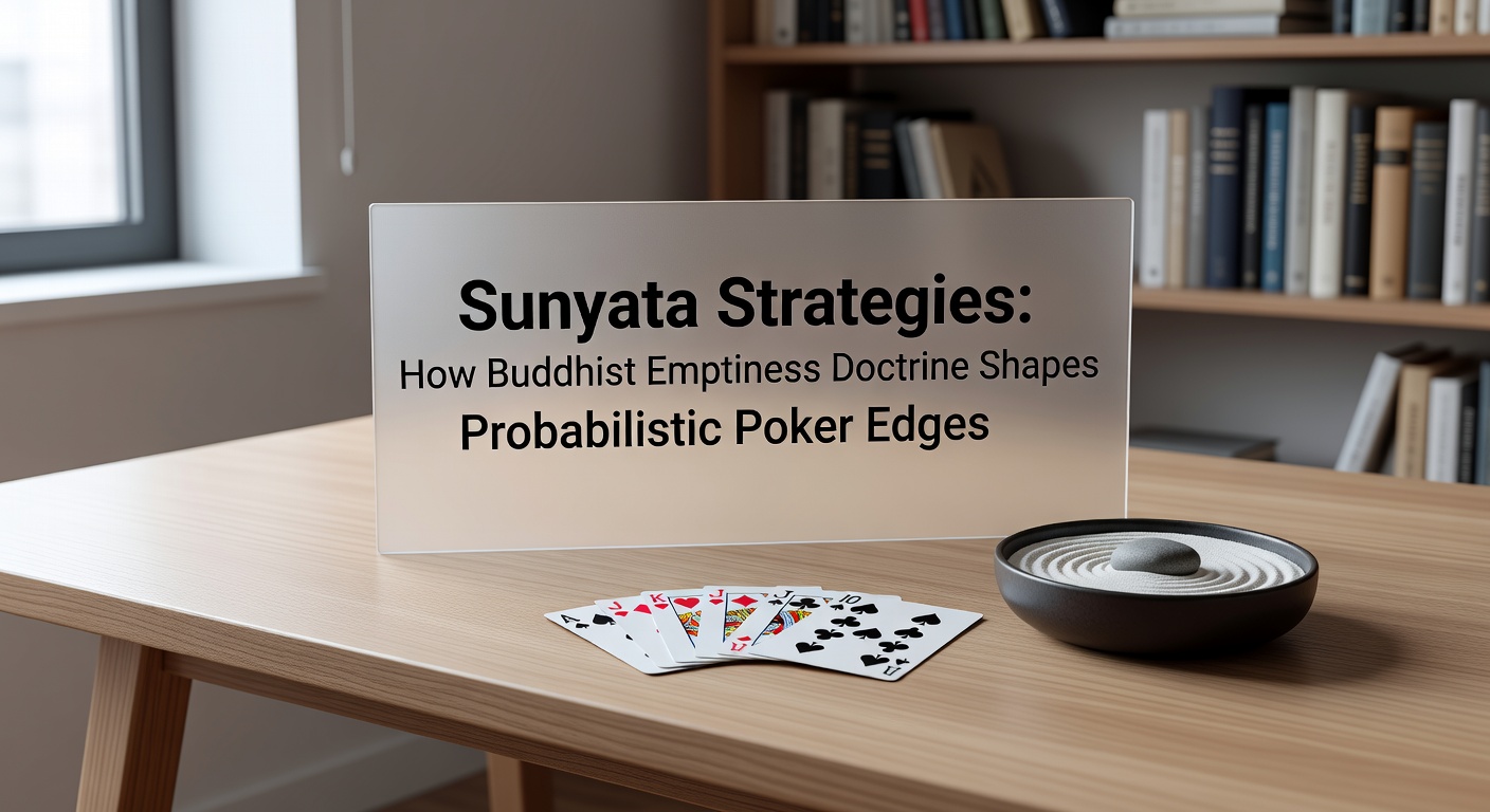 A poker player in deep contemplation at a dimly lit table, cards fanned out symbolizing impermanence and probabilistic decision-making